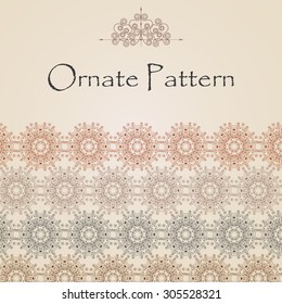 Vector pattern in Eastern style on scroll work background. Ornate element for design. Place for text. Ornamental pattern for wedding invitations, greeting cards. Traditional outline decor.