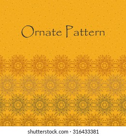 Vector pattern in Eastern style on scroll work background. Ornate element for design. Place for text. Ornamental pattern for wedding invitations, greeting cards. Traditional outline decor.