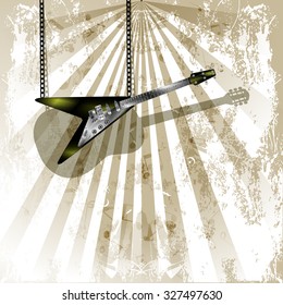 Vector pattern electric guitar on a music background with a shadow on the acoustic guitar and notes.