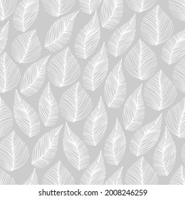 Vector pattern with elegant hand draw leaves. Spring and summer pattern.  . Hand-drawn.
