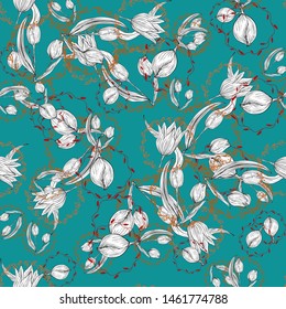 Vector pattern elementary usual fantasy flowers Colorful paisley wallpaper. Print design vector illustration. Scarf design