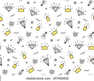 Vector pattern with elements of crowns and diamonds. Background fabric.  Hipsters background