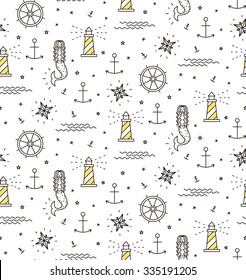 Vector pattern with elements of a mermaid and anchor. Background fabric. Hipsters on a white background