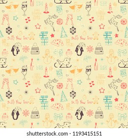 Vector pattern of elements for the new year. Christmas decorations. 