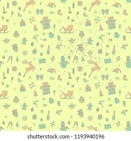 Vector pattern of elements for the new year. Christmas decorations. 