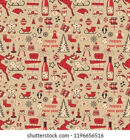 Vector pattern of elements for the new year. Christmas decorations. 