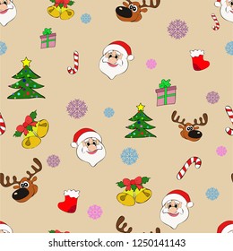 Vector pattern of elements for the new year. Seamless background of drawings