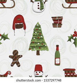 Vector pattern of elements for the new year. Christmas decorations. . It can be used for backgrounds, websites, brochures, postcards, etc.
