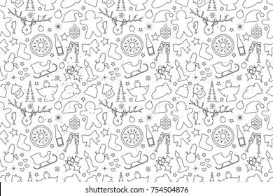 Vector pattern of elements for the new year. Christmas decorations. Brush stroke. It can be used for backgrounds, websites, brochures, postcards, etc.