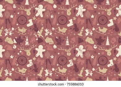 Vector pattern of elements for the new year. Christmas decorations. Brush stroke. It can be used for backgrounds, websites, brochures, postcards, etc.