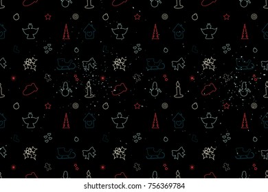 Vector pattern of elements for the new year. Christmas decorations. Brush stroke. It can be used for backgrounds, websites, brochures, postcards, etc.