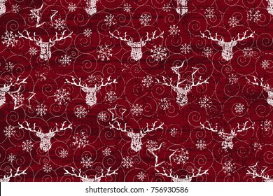 Vector pattern of elements for the new year. Deer and snowflakes. Brush stroke. It can be used for backgrounds, websites, brochures, postcards, etc.