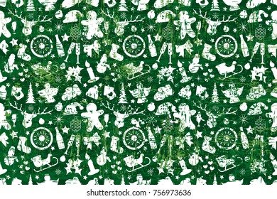 Vector pattern of elements for the new year. Christmas decorations. Brush stroke. It can be used for backgrounds, websites, brochures, postcards, etc.