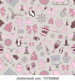 Vector pattern of elements for the new year. Christmas decorations. Brush stroke. It can be used for backgrounds, websites, brochures, postcards, etc.