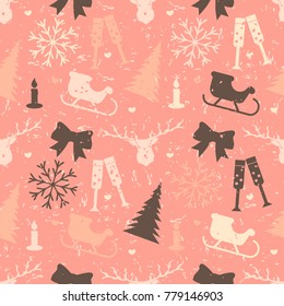 Vector pattern of elements for the new year. Christmas decorations. Brush stroke. It can be used for backgrounds, websites, brochures, postcards, etc.