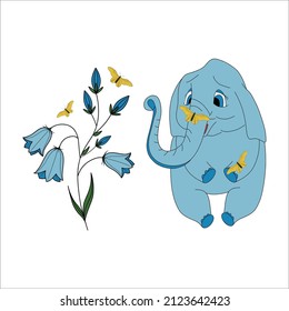 Patrón vectorial con elefantes, flores y mariposas.