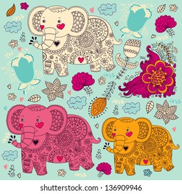 Vector pattern with elephants