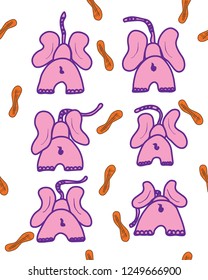 Vector pattern with elephants, pink color. Seamless background.