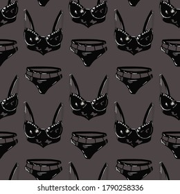 Vector pattern erotic lingerie. Lingerie, bras and panties. Black and white pattern clothing