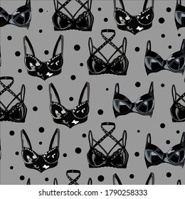 Vector pattern erotic lingerie. Lingerie, leather bras. Black and white pattern clothing