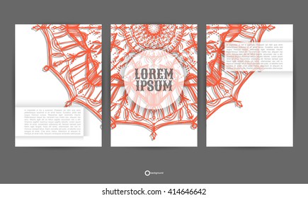 Vector pattern with ethnic circular ornament. Set of three backgrounds.