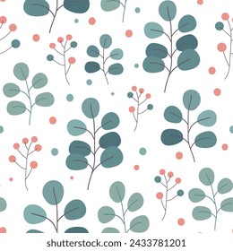 Vector pattern eucalyptus, twig, berries
