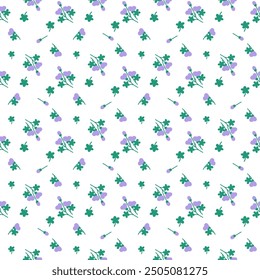 Vector pattern of fabric, wallpaper, wrapping paper. It is continuous and can be made in any size and repeated. The cute style is a lovely purple floral pattern.