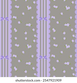 Vector pattern of fabric, wallpaper, wrapping paper, mats and bed sheets. Continuous and repeatable. Cute style. Designed with roses, bows and straight lines.