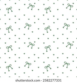 Vector pattern of fabric, wallpaper, wrapping paper, mats and bed sheets, continuous in various sizes and repeatable. Cute style, with cute bows and hearts alternating.
