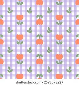 Vector pattern of fabric, wallpaper, wrapping paper, mats and bed sheets. Continuous and repeatable. Cute style. Designed with cute plaid and tulips.