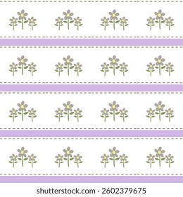 Vector pattern of fabric, wallpaper, wrapping paper, mats and bed sheets. Continuous and repeatable. Cute style. Designed with horizontal stripes and cute flowers.