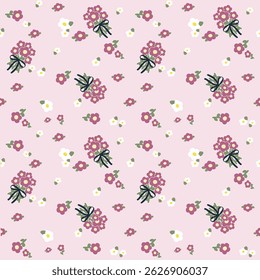 Vector pattern of fabric, wallpaper, wrapping paper, mats and bed sheets. Continuous and repeatable. Cute style. Designed with bouquets and scattered flowers.