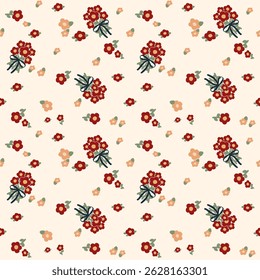 Vector pattern of fabric, wallpaper, wrapping paper, mats and bed sheets. Continuous and repeatable. Cute style. Designed with bouquets and scattered flowers.