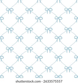 Vector pattern of fabric, wallpaper, wrapping paper, mats and bed sheets. Continuous and repeatable. Designed with diamond cutouts, alternating with bows. Cute style.