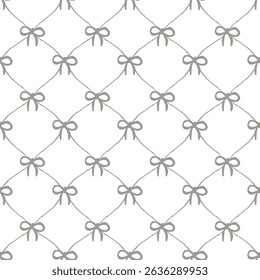 Vector pattern of fabric, wallpaper, wrapping paper, mats and bed sheets. Continuous and repeatable. Designed with diamond cutouts, alternating with bows. Cute style.