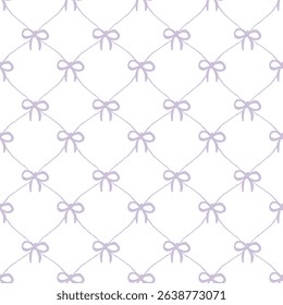 Vector pattern of fabric, wallpaper, wrapping paper, mats and bed sheets. Continuous and repeatable. Designed with diamond cutouts, alternating with bows. Cute style.