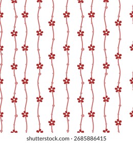 Padrão vetorial de tecido, papel de parede, papel de embrulho, esteiras e lençóis. Padrão contínuo e repetido projetado com flores e listras verticais.