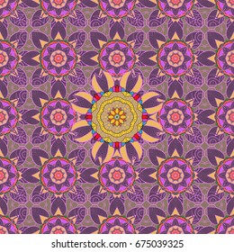 Vector pattern. Fancy fabric pattern. Seamless floral pattern with flowers, watercolor.