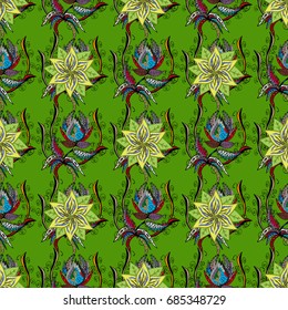 Vector pattern. Fancy fabric pattern. Seamless floral pattern with flowers, watercolor.