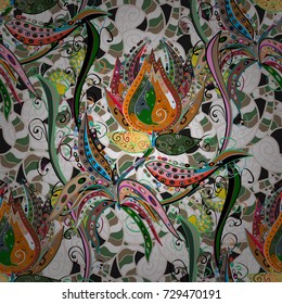 Vector pattern. Fancy fabric pattern. Seamless floral pattern with flowers, watercolor.