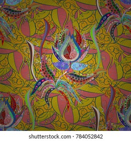 Vector pattern. Fancy fabric pattern. Seamless floral pattern with flowers, watercolor.