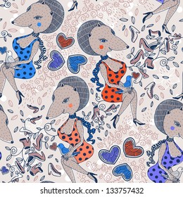 vector pattern with fancy foxes and fashion shoes