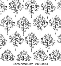 Vector pattern of fantasy curly trees. Eps 10.
