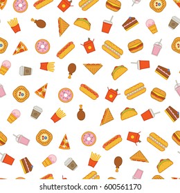 Vector pattern with fast food icons.