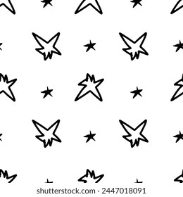 Vector pattern featuring abstract stars and dots, seamless and monochrome, perfect for whimsical design projects.
