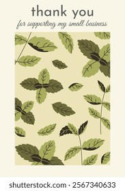 Vector pattern featuring herbs and leaves, expressing gratitude for small business support.