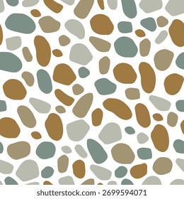 Padrão vetorial com seixos fluviais suaves ou pedras de praia, criando um fundo texturizado ideal para gráficos da web temáticos da natureza, banners de relaxamento, design de paisagem e conceitos de superfície natural.