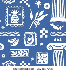 Padrão de vetor com sóis e colunas, isolado em um fundo branco. Design perfeito ideal para têxteis, papel de parede ou papel de embrulho.