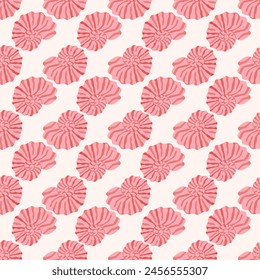 Vector pattern featuring whimsical cartoon seashells. Includes colorful doodle-style elements of tropical mollusk formations and marine life, perfect for underwater-themed designs.
