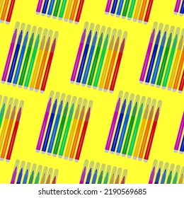 Vector pattern felt-tip pens for drawing seven primary colors. For the sale and promotion of markers and their use. Marker for drawing courses. A set of felt-tip pens with a cap for children.